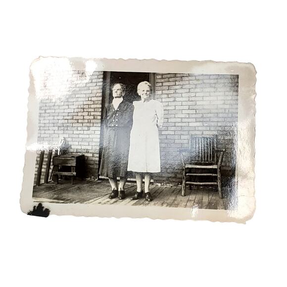 Vtg Lovely Photo of 2 Grandmothers Posing Monochrome Photography Found Snapshot - Picture 1 of 4